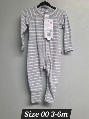 Baby Stripe Zip One-Piece Romper - Gray/White Size 00 3-6m